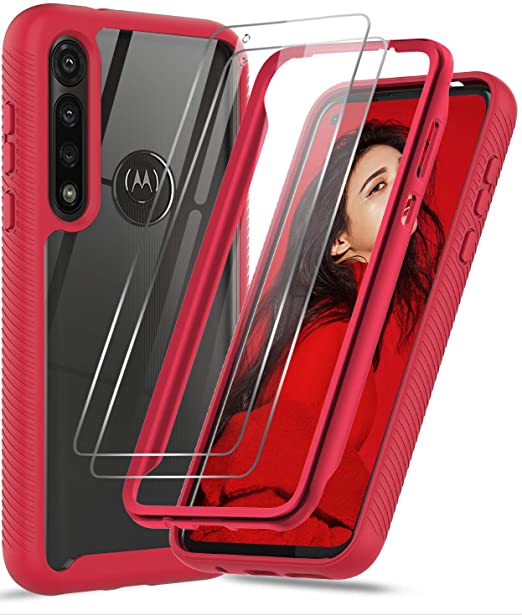 LeYi Moto G Power Case, Motorola G Case with 2 Tempered Glass Screen Protector, Full Body Protective Hybrid Rugged Bumper Clear Shockproof Phone Cover Case for Moto G Power 2020, Red