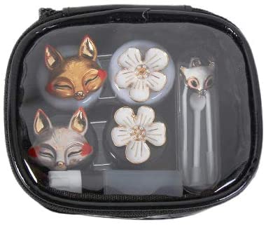 Cute Contact Lens Case Travel Kit Portable Contact Case Container with Mirror, 2 Contact Lens Box, Applicator, Bottle, and Tweezers Included(Fox)