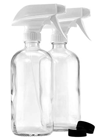 Cornucopia Brands 16-Ounce Clear Glass Spray Bottles (2-Pack), w/White 3-Setting Mist & Stream Sprayers