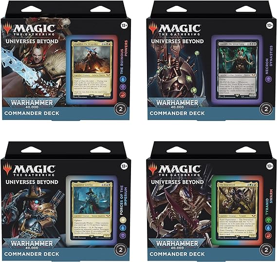 Magic: The Gathering Universes Beyond Warhammer 40,000 Commander Deck Bundle – Includes 1 The Ruinous Powers, 1 Necron Dynasties, 1 Forces of The Imperium, and 1 Tyranid Swarm