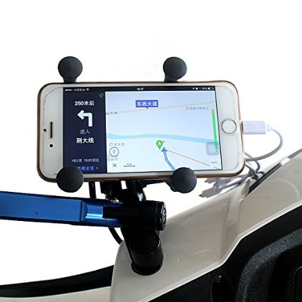 BlueFire® Universal Rotating Motocycle Mount Motor Bike Cell Phone Holder with USB Charging Port