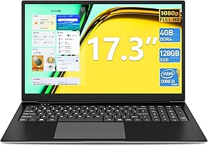 SGIN 17.3 inch Laptop, Laptops Computer with 4GB DDR4 128GB SSD, Core I3-5005U CPU(Up to 2.4GHz), FHD IPS 1920x1200 Display, 60800mWh Battery, Type-C, BT5.0, 5G WiFi, USB3.2, Type_C, Webcam