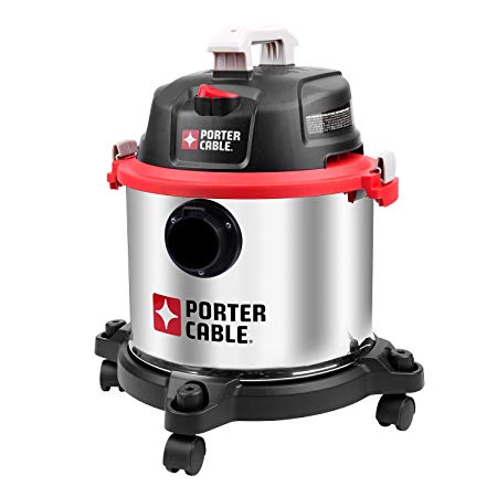 Porter-Cable 5 Gallon Wet Dry Vacuum, 4 Peak HP Stainless Steel 3 in 1 Shop Vac Blower with Powerful Suction, Multifunctional Shop Vacuum W/ 4 Horsepower Motor for Job Site,Garage,Basement,Workshop