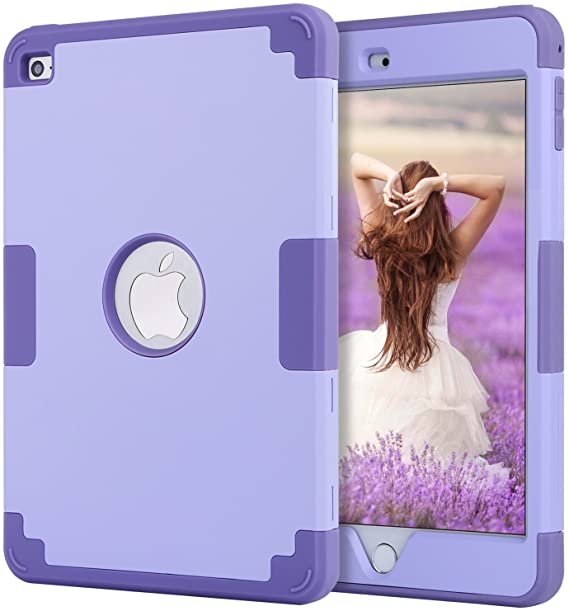 iPad Mini 4 Case,iPad Mini 4 Retina Case,BENTOBEN Anti-Slip Shock-Absorption Silicone High Impact Resistant Hybrid Three Layer Protective Cover for iPad Mini 4(Light Purple & Purple)