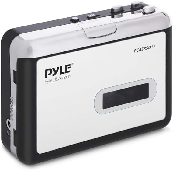 Pyle 2-in-1 Cassette-to-MP3 Converter Player Recorder - Portable Battery Powered Tape Audio Digitizer, USB Walkman Cassette Player with Manual/Auto Record, 3.5mm Audio Jack, Headphones, Power Cable -