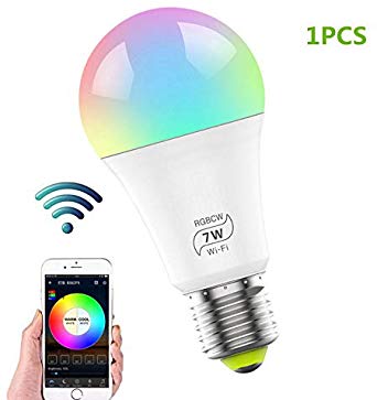 IXVXI WiFi Smart Light Bulb,RGBWW Color Changing Light Bulb Compatible with Alexa and Google Assistant and IFTTT, 60W Equivalent, E27 E26 A19 RGBW Edison Bulb,No Hub Required