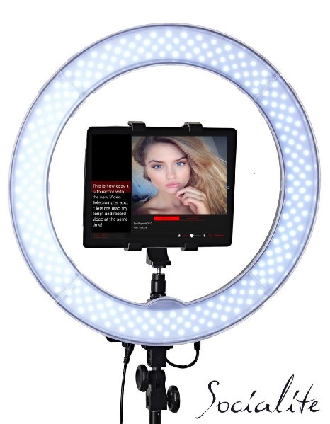 SOCIALITE 18" LED Live Video Ring Light Kit Incl Professional Studio Light, 6ft Stand, Remote, Heavy Duty Mounts iPad, tablets, DSLR Cameras, iPhone 6s Plus Smartphones, For Teleprompter, Photo Booth