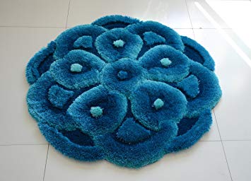 New 3D 4 Layer Look Flower Shape Soft and Smooth Shaggy Rug 100cmx100cm (716) (Turquoise)