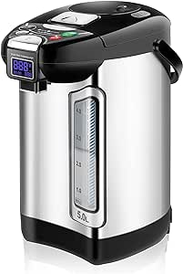 NutriChef Digital Water Boiler and Warmer - 5L/5.28 Qt Stainless Electric Hot Water Dispenser w/LCD Display, Rotating Base, Keep Warm, Auto Shut Off, Safety Lock, Instant Heating for Coffee & Tea