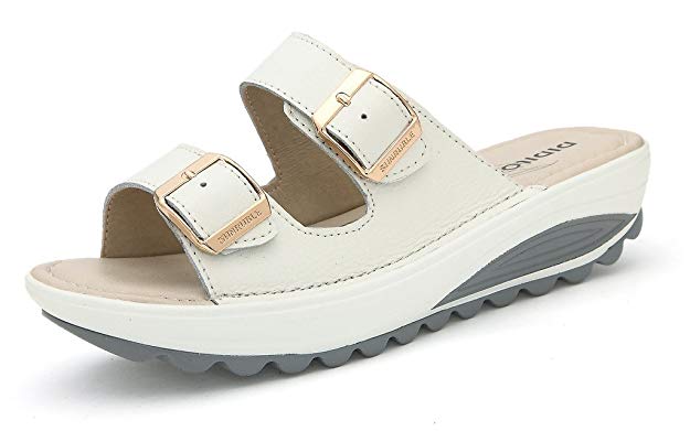 SUNROLAN Demi Women's Slide Sandal Strap Buckle Slip On Shoes Wedge Platform Sandals