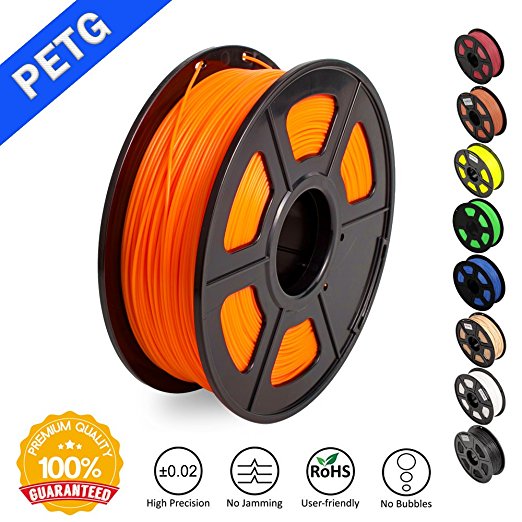 SUNLU 1.75mm PETG Orange 3D Printer Filament, Dimensional Accuracy  /- 0.02mm, 2.2 LBS (1KG) Spool,1.75 mm PLA 3D Filament for Most 3D Printer & 3D Printing Pen,PETG Orange