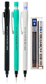 DONG-A XQ Ceramic II Mechanical Pencil, 0.5mm, Assorted Colors (Pack of 3 with Lead Refill)