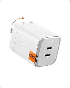 Spigen GaN III 652 65W 2 Ports Compact Foldable Dual USB C Wall Charger PD PPS Fast Charging Block Adapter for iPhone 15 Pro Max 14 13 iPad Macbook Air Samsung Galaxy S24 Ultra Plus S23 S22 Steam Deck