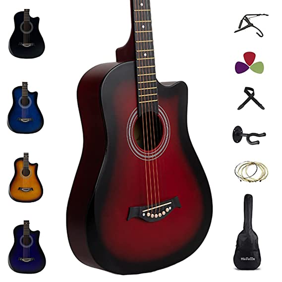 Medellin M38 carbon fiber body 38 Incheses Acoustic Guitar (Red) Durable Matt finish With hAndrest, strings, strap, bag, 3 Picks, capo, stAnd