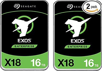 Seagate Exos X18 16TB Enterprise HDD - CMR 3.5 Inch Hyperscale SATA 6Gb/s, 7200 RPM, 512e and 4Kn FastFormat, Low Latency with Enhanced Caching (ST16000NM000J) (2 Pack)…