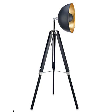 Teamson Design Corp VN-L00019A Versanora Fascino 63" Metal Retro Studio Tripod Floor Lamp, Black/Gold