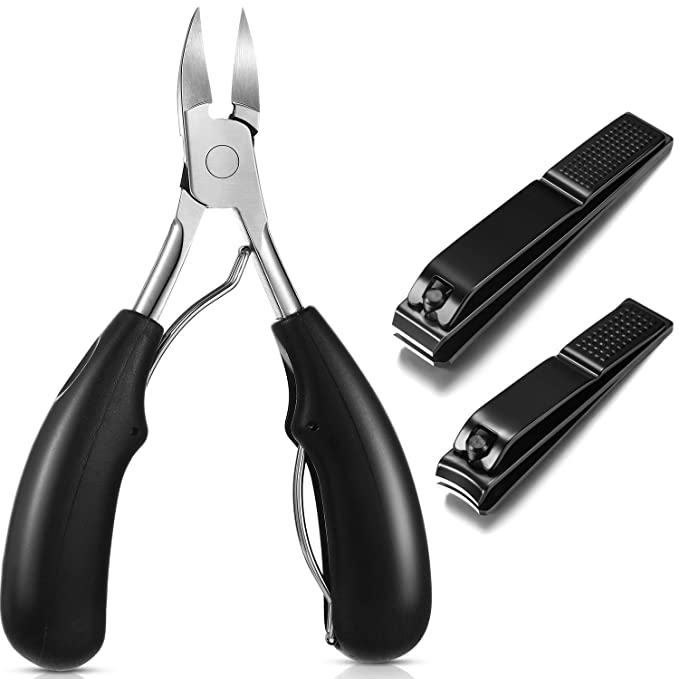 Toenail Clipper Set for Thick and Ingrown Toenails, Cuticle Trimmer Easy Grip ABS Handle Style Toenail Clipper with 2 Pieces Stainless Steel Fingernail and Toenail Clipper Cutters Pedicure Tools