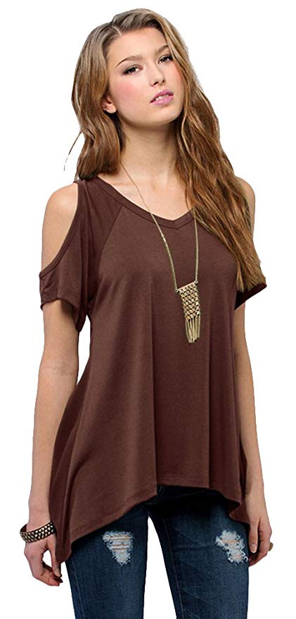 Women's Vogue Shoulder Off Wide Hem Design Top Shirt