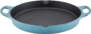 Rachael Ray Nitro Cast Iron Skillet with Side Handles, 14 inch, Agave Blue