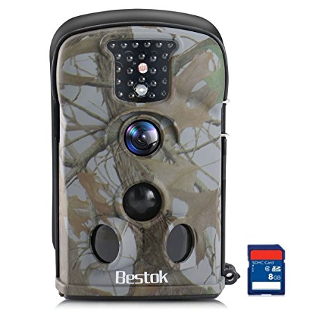 Bestok Trail Camera 12MP HD Wildlife Camera No Glow Infrared LEDs Night Vision 65ft Detection Range Waterproof Hunting Scouting Camera for Deer Hedgehog Fox Cat Dog Animal with 8GB SD Card
