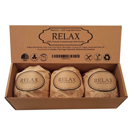 Relax Bath Bomb Gift Set - Stress Relieving Blend - 3 Extra Large, 2 3/4 6.0 Oz. by Natural Spa Bath