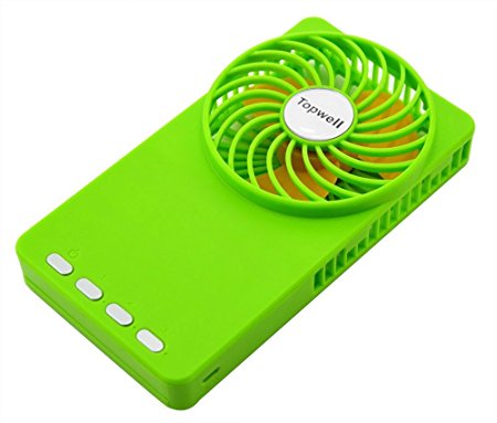 Topwell Hand-held fan Ultra-thin Electric-Powered Cooler 3 Speeds Portable Mini USB Summer Fan Rechargeable Pocket Fan Personal fan with 18650 Rechargeable Battery (Green)