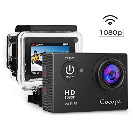 Cocopa Action Camera, 12MP Full HD 1080P WIFI Sport Camera Waterproof Action Camcorder 2 Inch LCD Screen 170 Degree Wide Angle Lens Rechargeable Batteries and 19 Mounting Accessories Kits