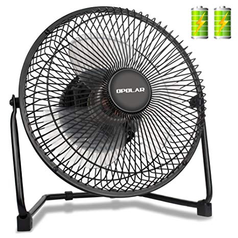 OPOLAR 9 Inch Battery Operated Metal Desk Fan for Hurricane & Camping, 5200 mAh Capacity, Rechargeable USB Fan with Strong Airflow, Lower Noise, Two Speeds, Personal Cooling Fan for Home & Office