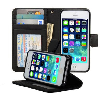 Navor Protective Flip Wallet Case for iPhone 5 and iPhone 5S - Black IP5OBK