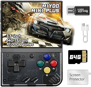 Miyoo Mini Plus, Retro Handheld Game Console, with 64G TF Card,Support 10000 Games,3.5-inch Retro Portable Mini Handheld Game Console with Dedicated Storage Case, Support WiFi(Black 64G Case)