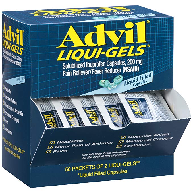Advil Pain Reliever/Fever Reducer, 200mg Solubilized Ibuprofen (2-Count Liqui-Gel Capsules, Box of 50)