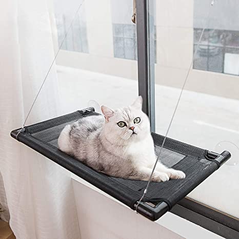 Cat Window Hammock, PeoTRIOL Updated Cat Window Bed Perch Seat for Pet Kitten or Larger Cats Sunbath with 4 Suction Cups Long-lasting Durable Sturdy Cat Shelf Without Sliding Down Sat with a 20  Pound Cat