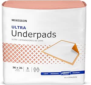 McKesson Ultra Underpads, Adult Incontinence Bed Pads, Chux, Disposable, Heavy Absorbency, 36 in x 36 in, 5 Count