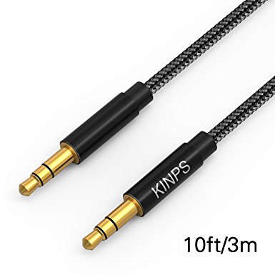 Kinps Audio Auxiliary Stereo Audio Cable 3.5mm Stereo Jack Male to Male, Stereo Jack Cord for Phones, Headphones, Speakers, Tablets, PCs, MP3 Players and More (10ft/3m, Black)