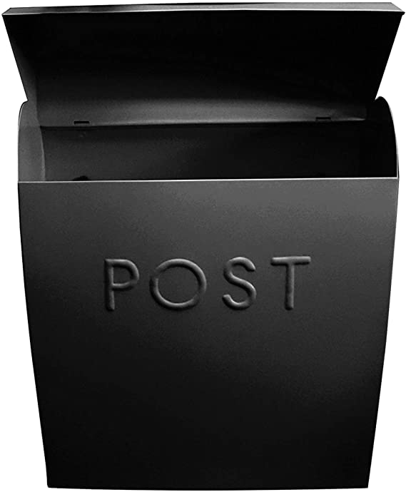 NACH UH-1001BLK Sylvia Modern Wall Mounted Euro Post Galvanized Mailbox for Outside, 15 x 12 x 5.25 Inches, Black