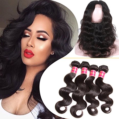 Nadula 7a 360 Lace Frontal with bundles Body Wave Brazilian Virgin Hair 360 Lace Frontal Closure Free Part (18 20 22 16)