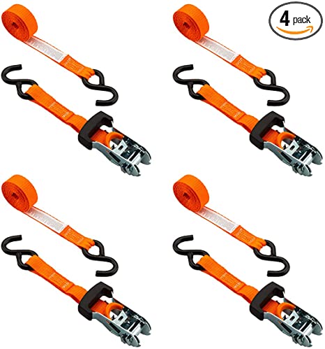 Ratchet Tie Down Straps, 1 in x 10 ft Straps, 3000lbs Break Strength, Moving and Securing Cargo, Orange(4 Pack)