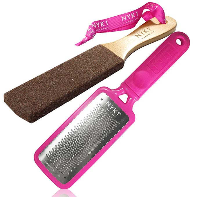 NYK1 Pink MEGAFILE Foot File Pedicure Rasp THE ORIGINAL with NYK1 Curved SMOOTHIE Super Sharp Extra Large Micro files SHARPEST FILE Skin Grater Remove Calloused Dry Rough Dead Skin Feet Soft Smooth