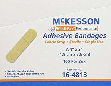 Performance Bandage Adhesive Fabric Strip 3/4"X3" Latex Free - Box of 100