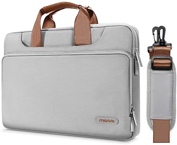 MOSISO 360 Protective Laptop Shoulder Bag Compatible with 13-13.3 Inch MacBook Air, MacBook Pro Retina, Surface Laptop 2 2018, Surface Book 2/1, Polyester Briefcase Sleeve with Back Trolly Belt, Gray