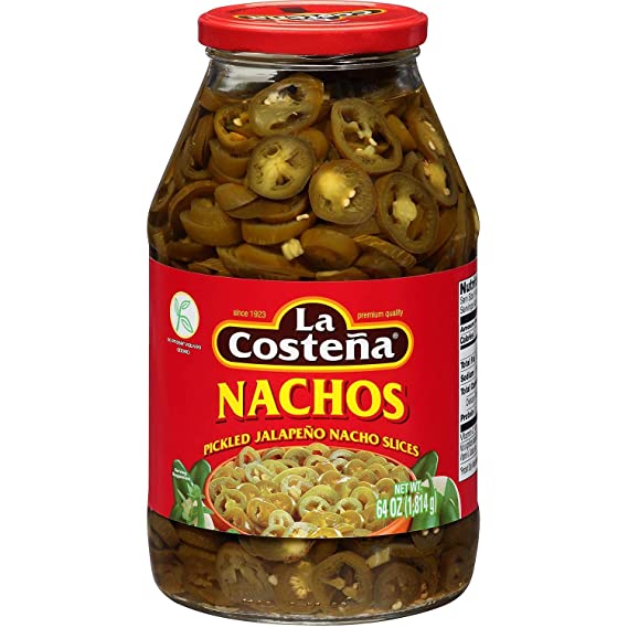 La Costena Nachos Sliced Pickled Jalapeno Peppers 1 Glass Jar 4 LBS/64oz Each