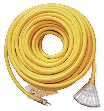 Watt's Wire 10/3 100ft Heavy Duty Triple Outlet Indoor / Outdoor SJTW Lighted Extension Cords - 10-3 100' Rugged Lighted Grounded Short Pigtail Power Cord NEMA 5-15 10 Awg 125Vac 15 Amp 1875Watt