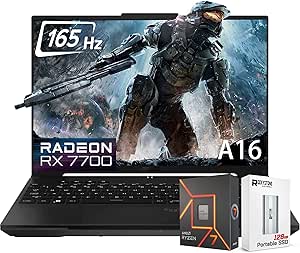 ASUS TUF A16 16'' FHD  165Hz Gaming Laptop, 8-Core AMD Ryzen 7-7735HS, Radeon RX7700S V8G Graphics(&gt;RTX4060), 32GB DDR5 RAM, 1TB SSD, RGB Backlit KB, Wi-Fi 6, Win11 Home, W/Portable SSD