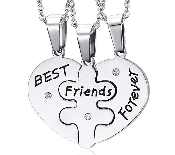 MG Jewelry Stainless Steel Heart Shape Matching 3 Piece BFF Best Friend Necklaces for 3 for Teens Girls, 19" Chain