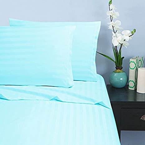 Elegant Comfort Silky-Soft 1500 Thread Count Egyptian Quality Wrinkle-Free 4-Piece Stripe Sheet Set, Full Aqua