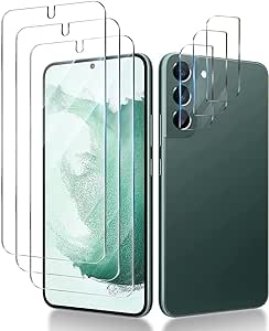 [3 3 Pack Screen Protector for Samsung Galaxy S22 with 3 Pack Tempered Glass Screen Protective Film and 3 Pack Camera Lens Protector-Bubble Free High Definition