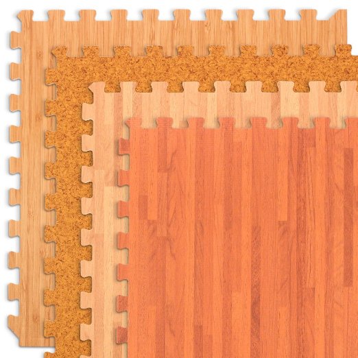 FOREST FLOOR Foam Printed Wood Grain, Cork Grain and Bamboo Grain Interlocking Foam Anti Fatigue Flooring Mats 2'x2' tiles