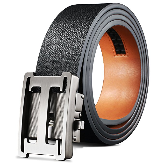 H Belts for Men Genuine Leather Ratchet Dress Belt Slidding Buckle Regular Big and Tall Sizes