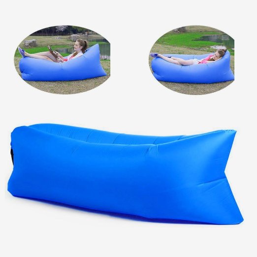 Funfest Fast Inflatable Lounger Air Filled Balloon Furniture, Outdoor Hangout Bean Bag, Sleeping Lazy Sofa, Portable Waterproof Compression Sacks for Camping, Beach (Blue)