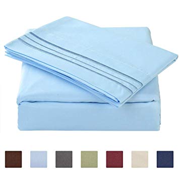 Balichun Luxurious Bed Sheet Set Hypoallergenic Microfiber 1800 Bedding Super Soft 3Piece Sheets with 14 Deep Pocket Fitted Sheet Twin Full Queen King Cal King Size Queen, Blue